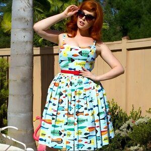 Pinup Girl Clothing Charles Phoenix Jenny Dress in Deep Sea Dive 3X Mid-Century